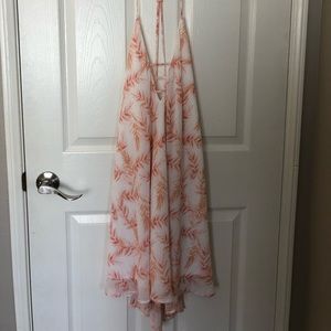 F21 CREAM AND PINK FLORAL FLOWY MIDI BEACH DRESS